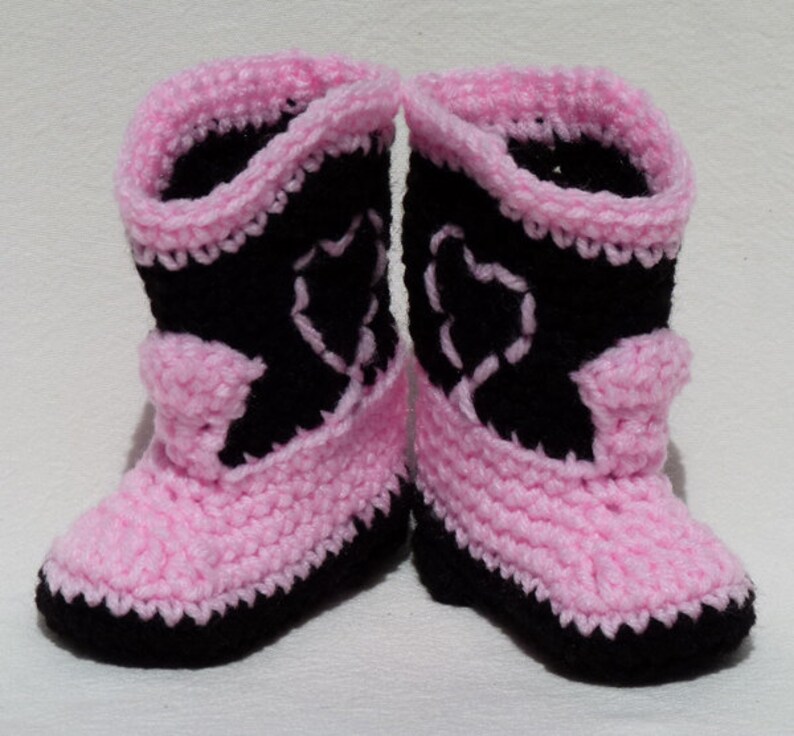 Crocheted Pink Baby Booties Cowgirl Boots choose a size image 3