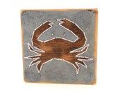 Crab Reclaimed Wood Embroidery Wall Art