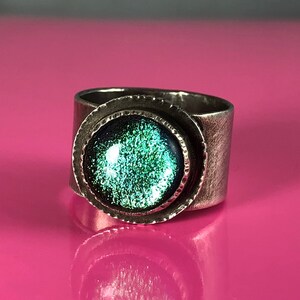 Sterling Silver Statement Ring Set with Shimmering Prismatic Dichro Stone