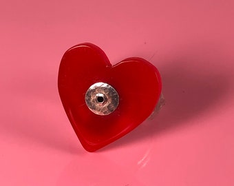 Riveted Red Heart Ring