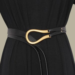 Ceinture en cuir avec arc en métal et boucle dorée - Double ceinture élégante pour robes et tenues
