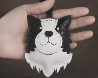 Leather Border Collie Keychain | Handmade Bag Charm