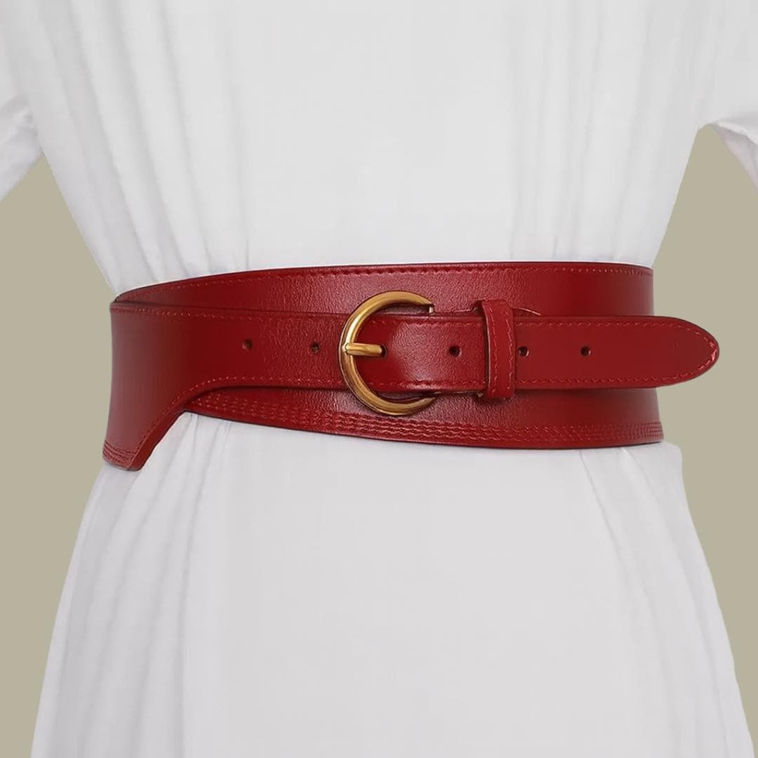 Wide Leather Waist Belt With Gold Buckle – Elegant Corset  display picture 2