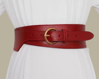 Wide Leather Waist Belt with Gold Buckle – Elegant Corset-Style Cinch Belt for Dresses & Outfits