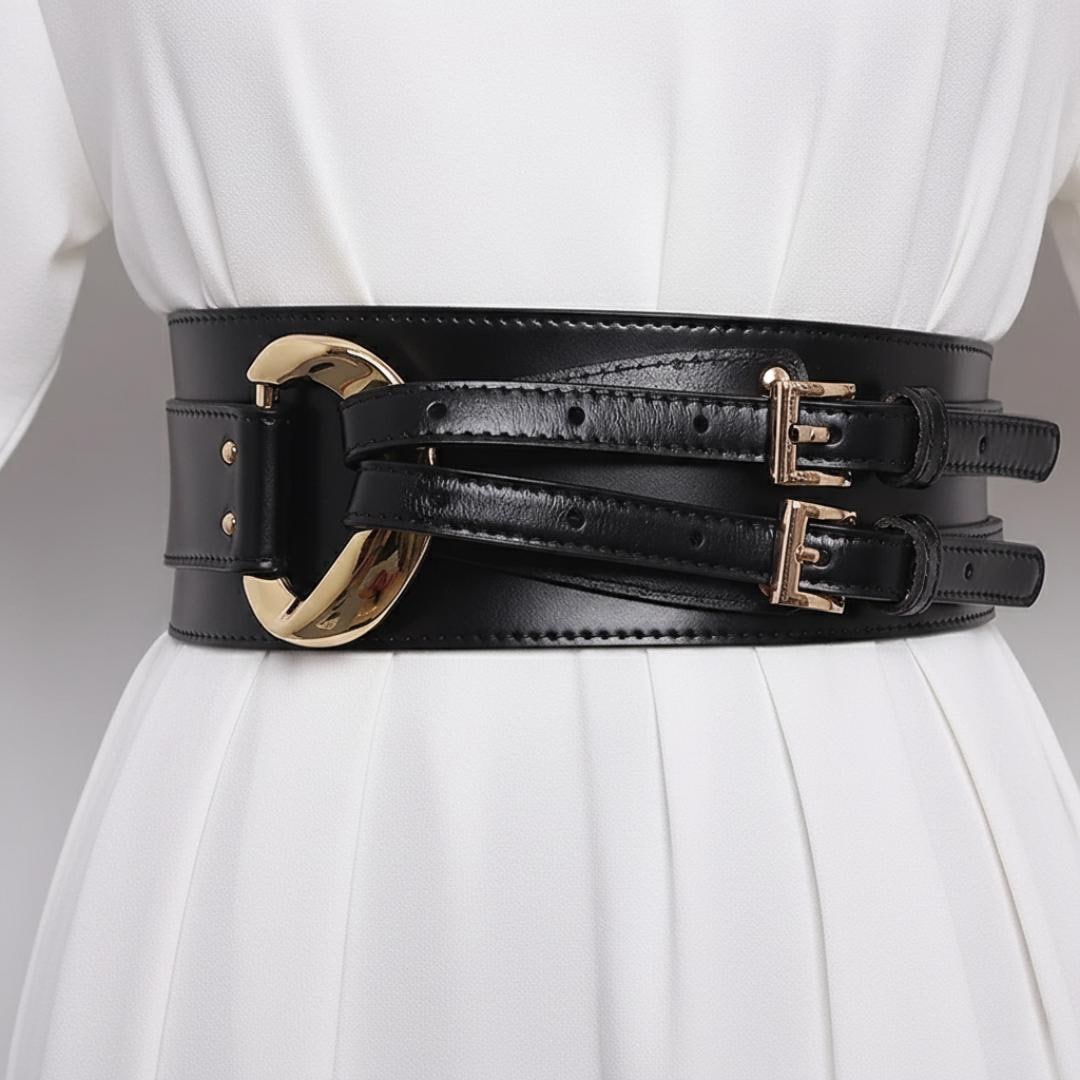 Wide Faux Leather Corset Belt: Double Buckle, Gold Hardware - Etsy