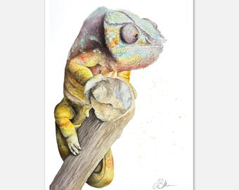 カメレオンのアクリル画 - カラフルなトカゲ爬虫類ヘビアート - Etsy 日本