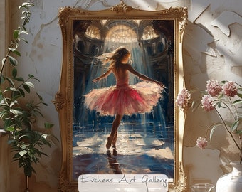 スタジオで踊る女の子のバレリーナの絵画の壁アート デジタル