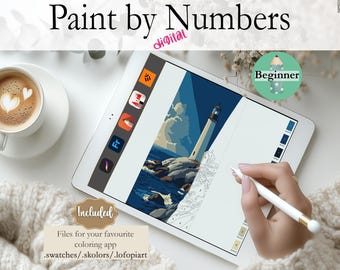 Digital Paint by Numbers - Lighthouse | Instant Download |Perfect for Procreate, Fresco, Sketchbook, Linearity Curve, Art Set BEGINNER