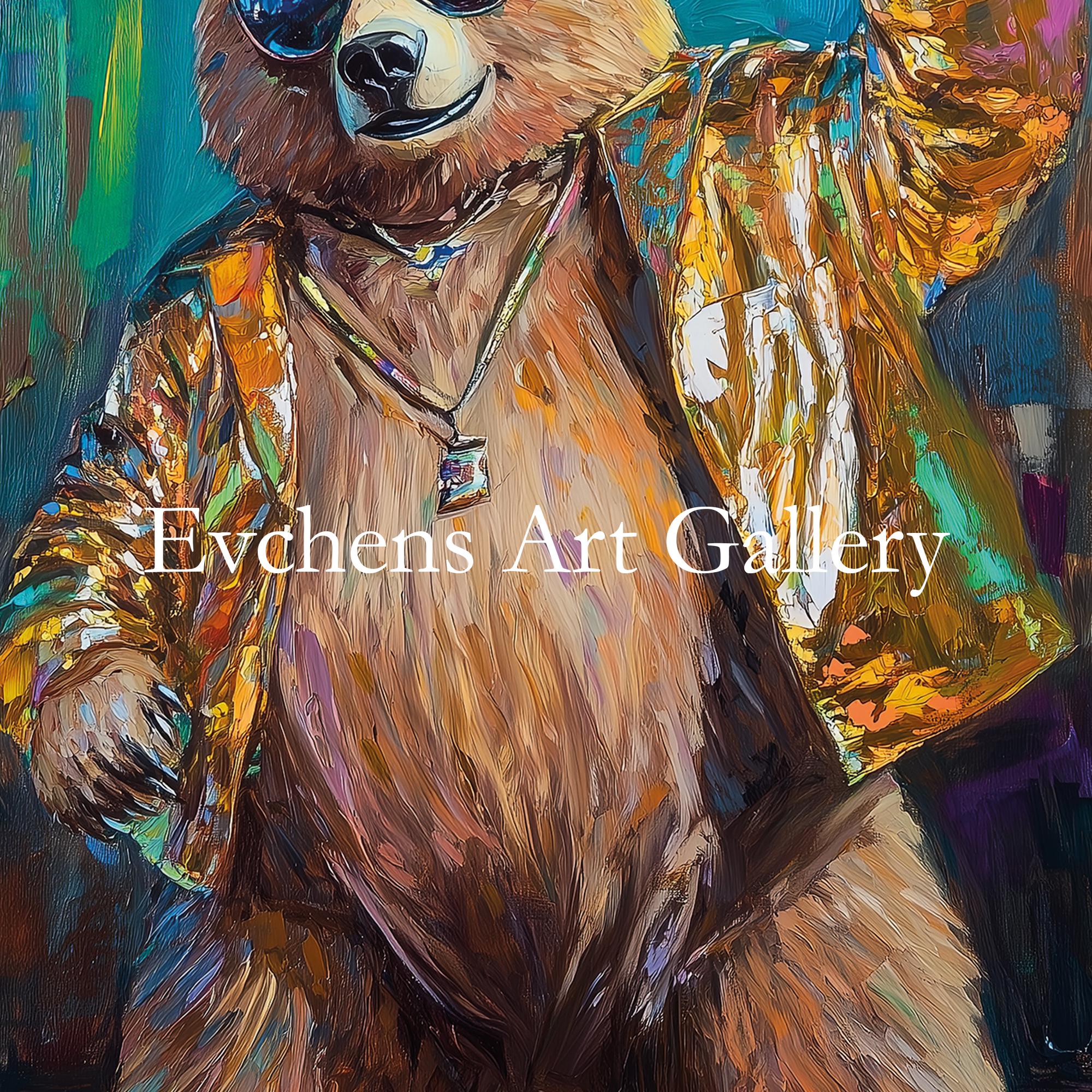 Disco Bear With Sunglasses, Humorous Animal Wall Art, Dancing Bear