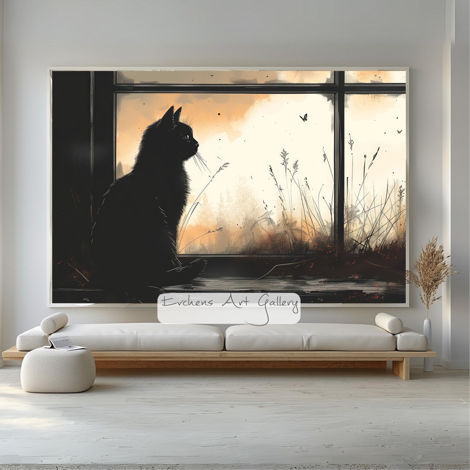 Stampa artistica da parete su tela con gatto per camera da