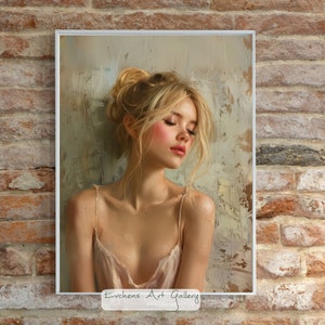 Graceful Portrait of a Young Woman, Wall Art, Digital Art, Impressionism, Artwork, Living Room Decoration, Wall Art, Woman, Reverie