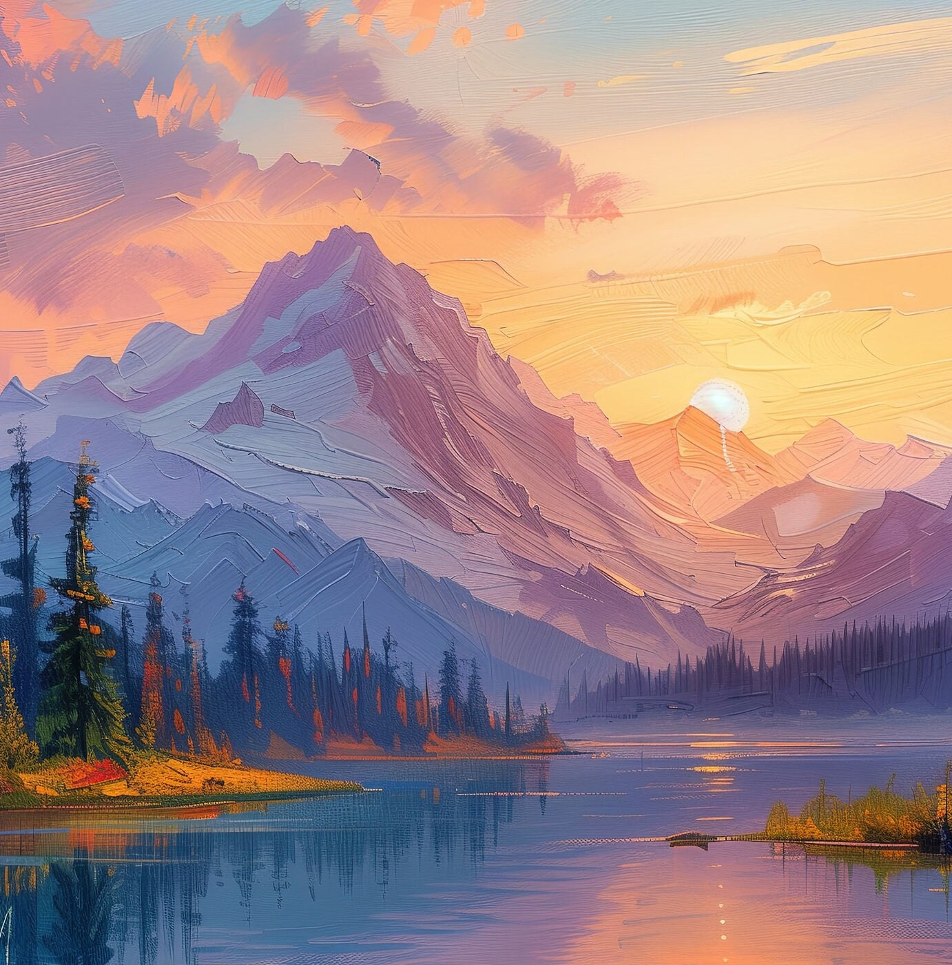 Serene Mountain Lake, Wall Art, Landscape, Nature Painting