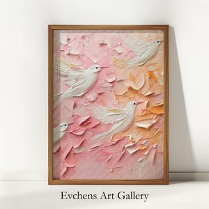 Bird Wall Art, Pastel Painting, Textured Bird Art, Pink Wall Art, Romantic Nature Decor