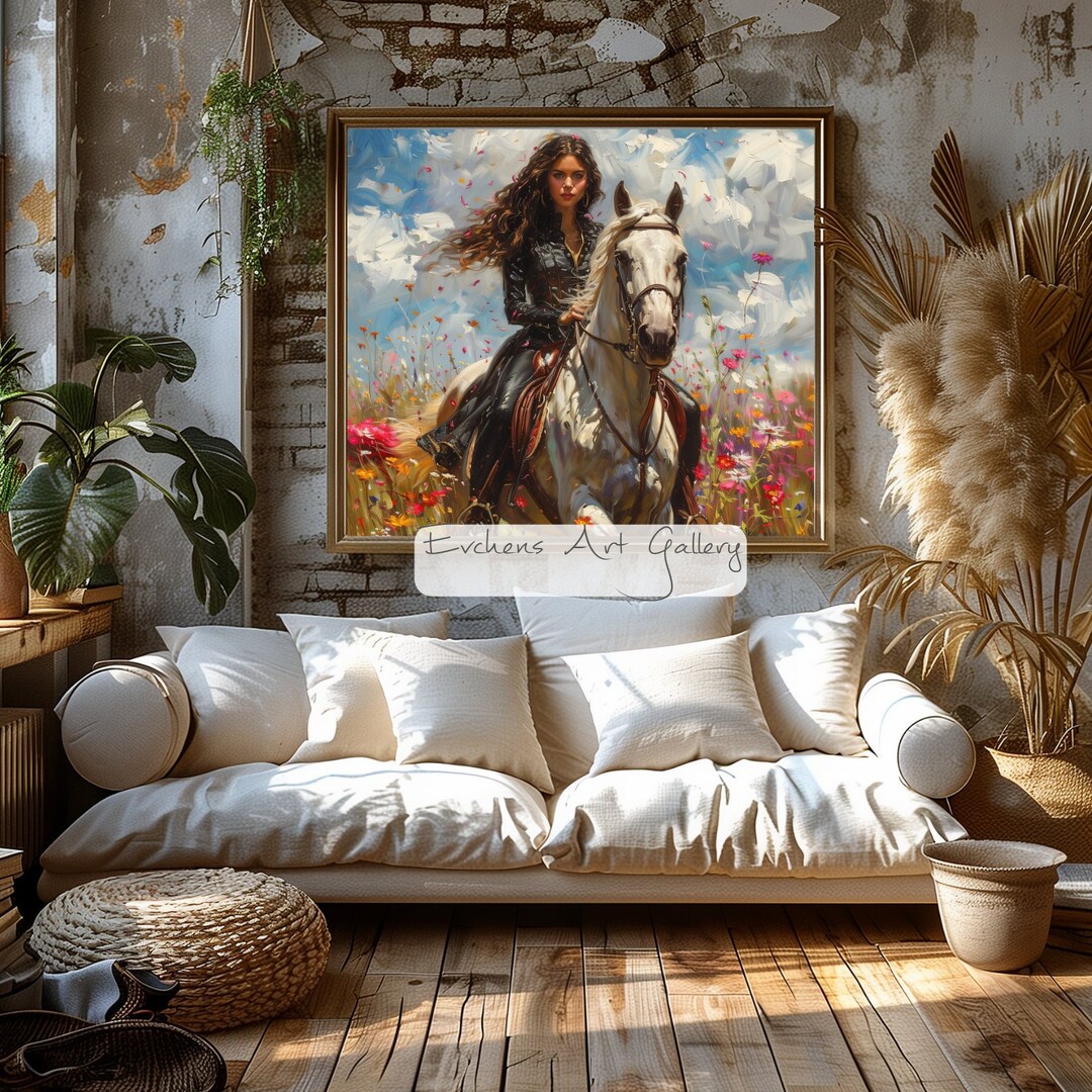 Flower Rider Rider in Flower Meadow, Wall Art, Digital Art, Horse, Nature, Landscape ...