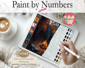 Campfire Forest | Digital Paint by Numbers | Instant Download |Perfect for Procreate, Fresco, Sketchbook, Linearity Curve, Art Set ADVANCED