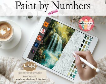 Enchanted Waterfall | Digital Paint by Numbers|Instant Download|Perfect for Procreate, Fresco, Sketchbook, Linearity Curve, Art Set ADVANCED