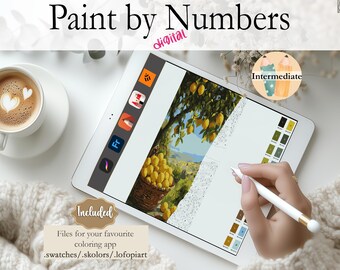 Lemon Landscape | Digital Paint by Numbers | Instant Download |Perfect for Procreate,Fresco, Sketchbook,Linearity Curve,Art Set INTERMEDIATE