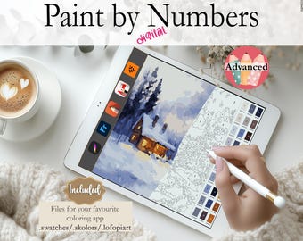 Digital Paint by Numbers - Winter Landscape | Instant Download |Perfect for Procreate, Fresco, Sketchbook, Linearity Curve, Art Set ADVANCED