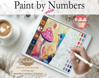 Mushroom Buddy | Digital Paint by Numbers|Instant Download|Perfect for Procreate, Fresco, Sketchbook, Linearity Curve, Art Set ADVANCED