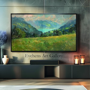 Landschaftsgemälde, Bergsee, Panorama, Frame TV Kunst, Landschaftsdruck, Naturbild, Digitale Kunst | | TV Bildschirmschoner, Wall Art