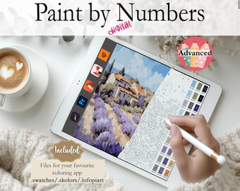 Lavender Fields | Digital Paint by Numbers | Instant Download |Perfect for Procreate, Fresco, Sketchbook, Linearity Curve, Art Set ADVANCED