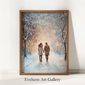 Romantic Winter Wall Art, Couple in Snow, Digital Art, Poster Print