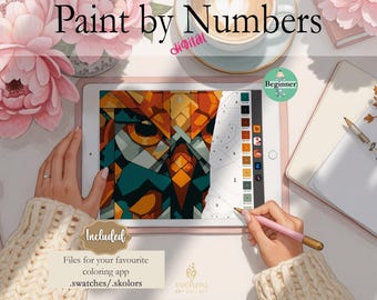 Geometric Owl | Digital Paint by Numbers | Instant Download |Perfect for Procreate, Fresco, Sketchbook, Linearity Curve, Art Set BEGINNER