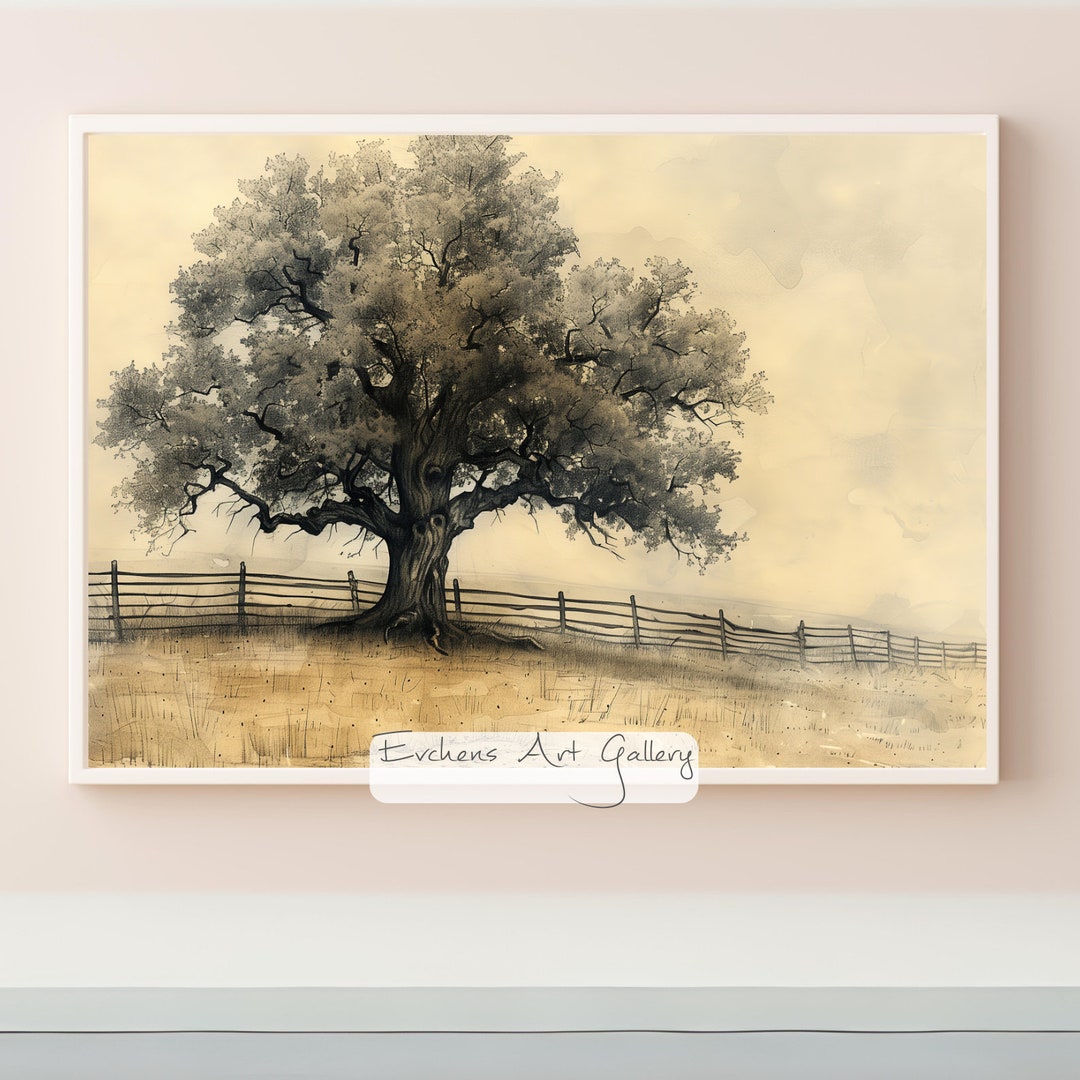 Oak Tree in Autumn Wall Art, Tree Art, Nature Picture, Landscape Art ...