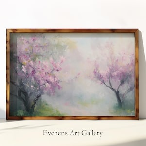 Spring Blossoms Wall Art, Pastel Oil Painting, Delicate Tree Blossoms Art, Nature Wall Art, Pink Flowers Artwork, Pastel Landscape Art