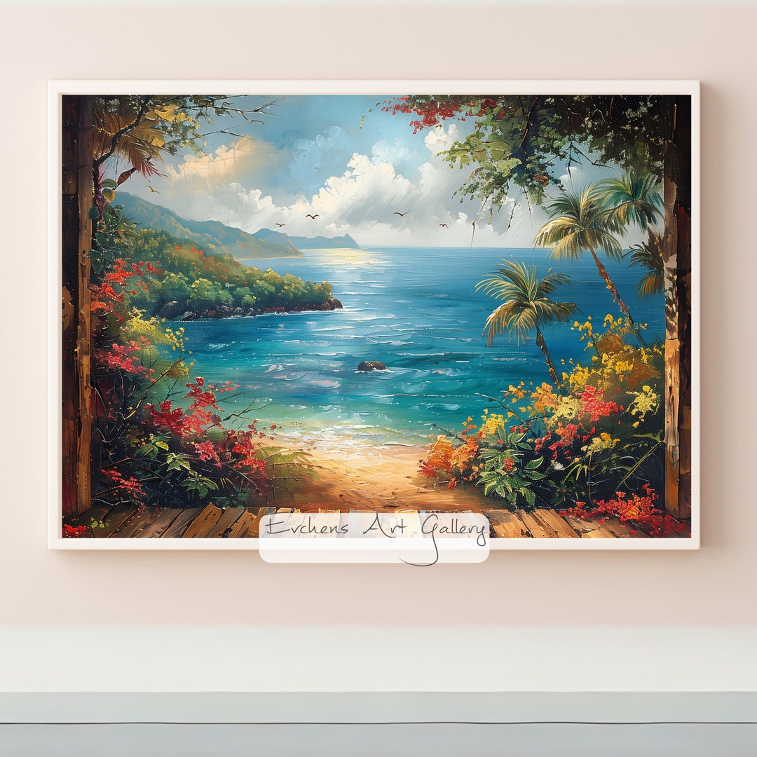 Tropical Coastal Landscape Wall Art, Picturesque Beach Scene, Calming ...