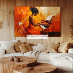Abstract Painting of Woman Playing Piano, Music Art, Modern Wall Art ...