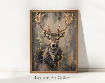 Herten Wall Art elegante gouden geweien Design digitale Wall Art Poster Print #307