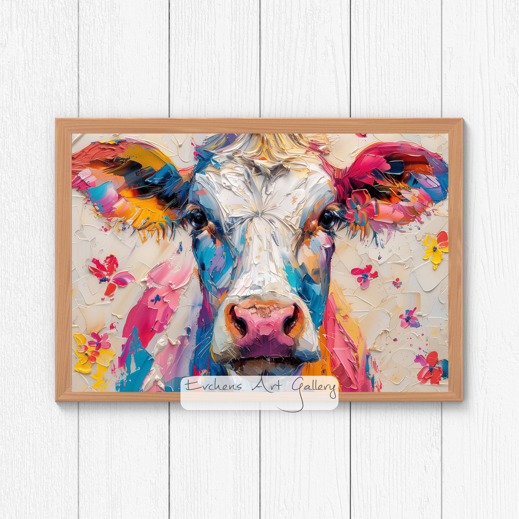 Colorful Cow Wall Art, Abstract Wall Decoration, Vibrant Art
