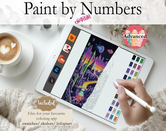 Crystal World | Digital Paint by Numbers | Instant Download |Perfect for Procreate, Fresco, Sketchbook, Linearity Curve, Art Set ADVANCED
