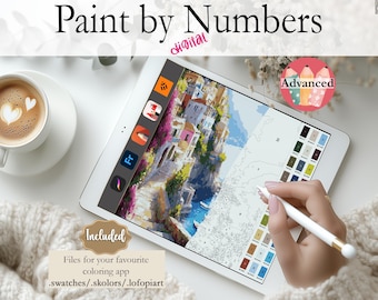 Amalfi Coast | Digital Paint by Numbers|Instant Download|Perfect for Procreate, Fresco, Sketchbook, Linearity Curve, Art Set ADVANCED