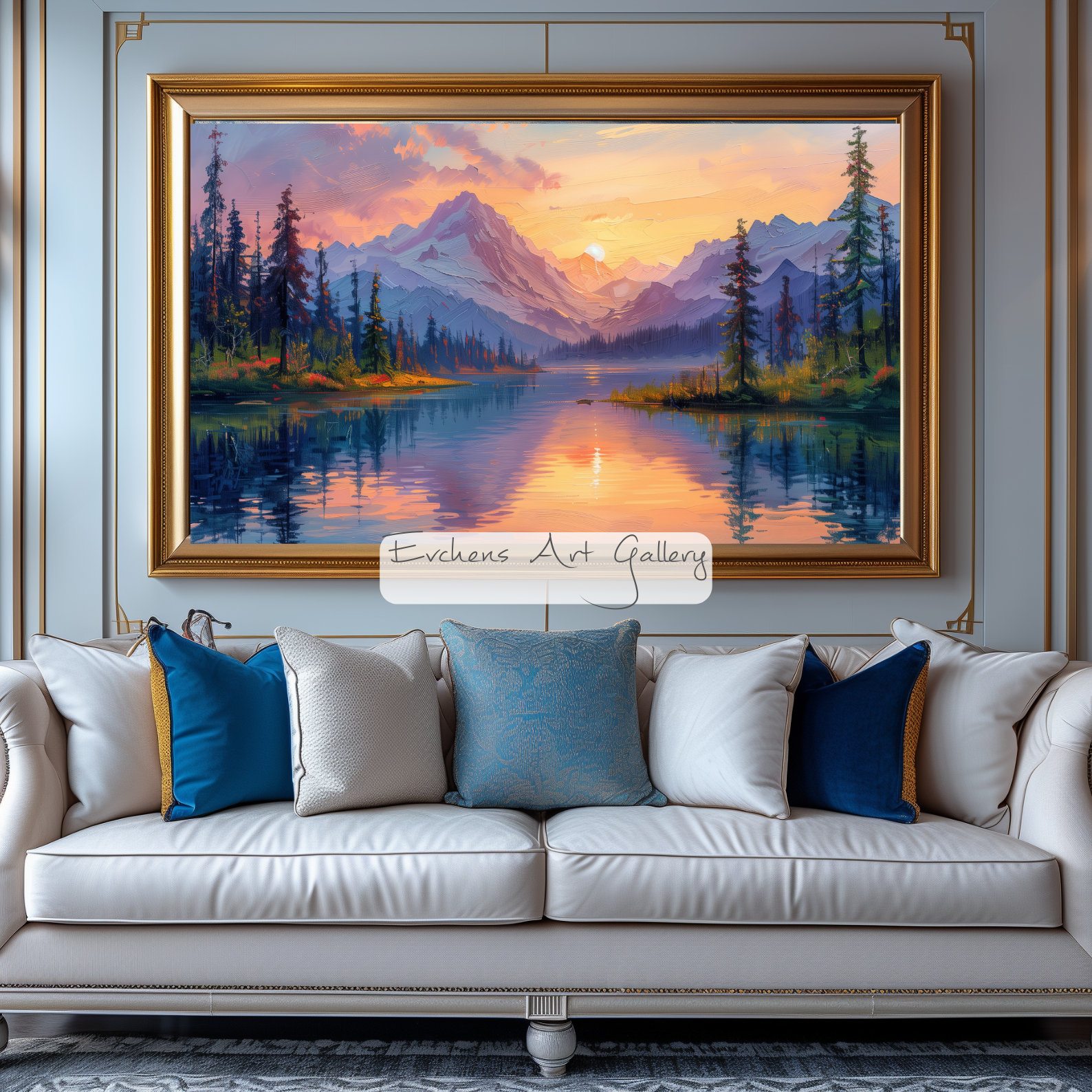 Serene Mountain Lake, Wall Art, Landscape, Nature Painting, Sunrise ...