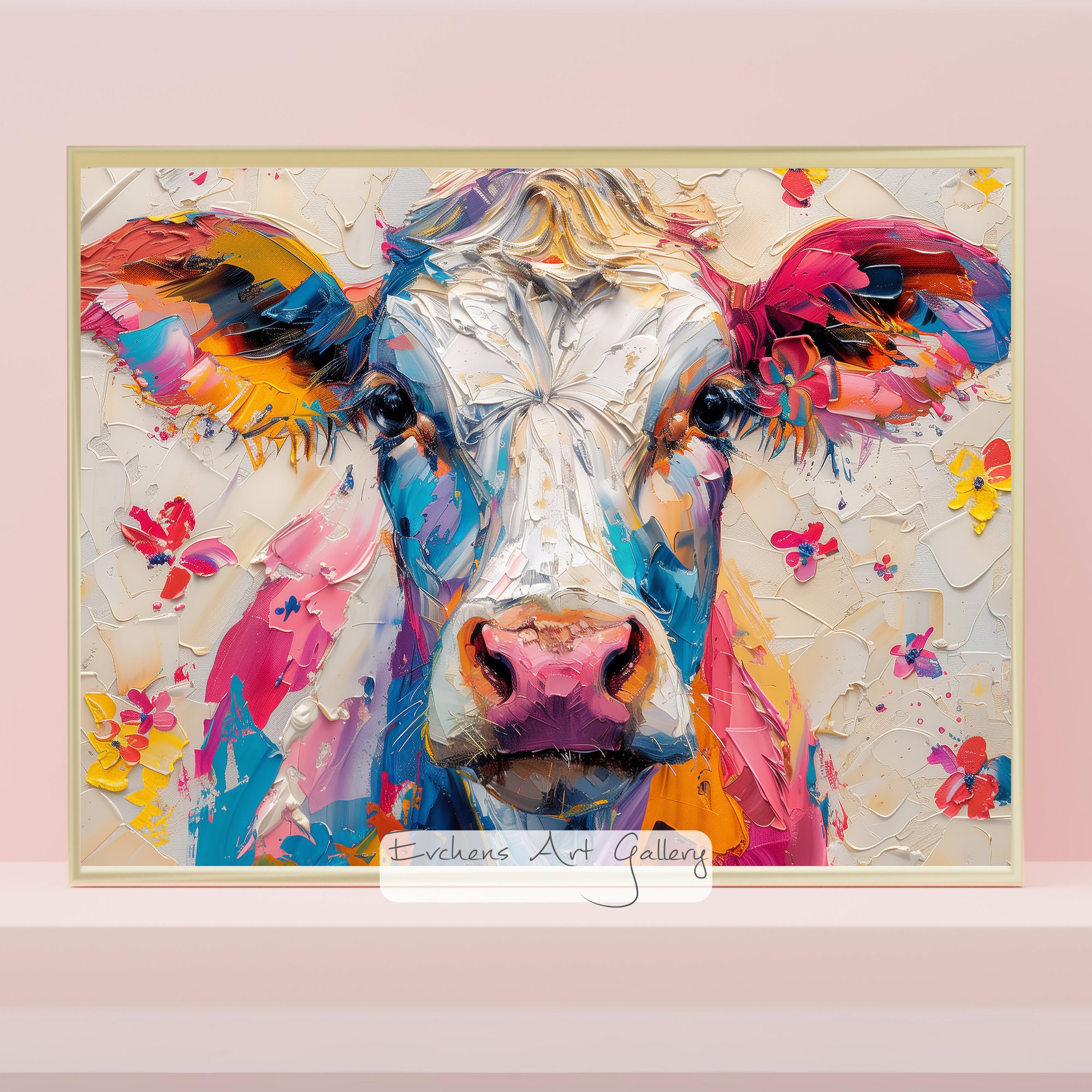 Colorful Cow Wall Art, Abstract Wall Decoration, Vibrant Art