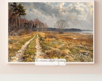 Arte da parete paesaggistica, natura, primavera, pittura di paesaggio, pittura a olio, arte da parete, foto di paesaggio, vista della natura, paesaggio primaverile, idillio
