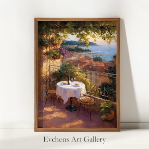 Romantic Mediterranean Wall Art - Sunset Terrace Painting Print
