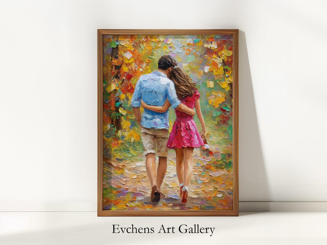 Couple Autumn Forest Wall Art, Romantic Oil Painting - Etsy