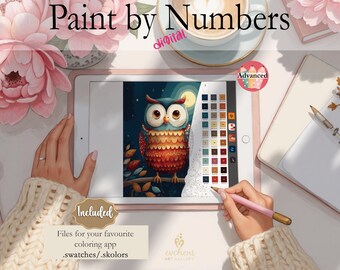 Owl Night | Digital Paint by Numbers|Instant Download|Perfect for Procreate, Fresco, Sketchbook, Linearity Curve, Art Set ADVANCED