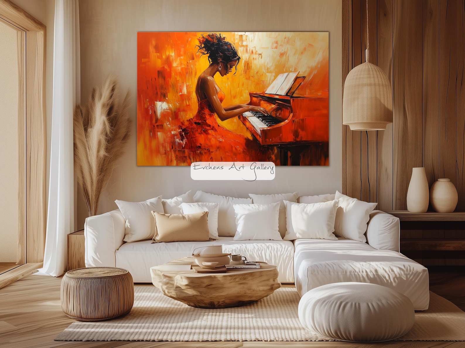 Abstract Painting of Woman Playing Piano, Music Art, Modern Wall Art ...