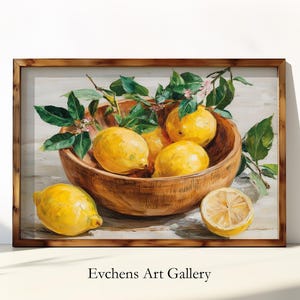 Wall Art, Lemon Still Life, Citrus Kitchen Print, Digital Poster