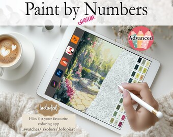 Garden Fountain | Digital Paint by Numbers | Instant Download |Perfect for Procreate, Fresco, Sketchbook, Linearity Curve, Art Set ADVANCED