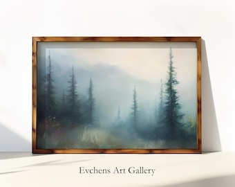 Misty Forest Landscape, Wall Art, Nature Art Print, Calming Wall Art, Landscape Art, Digital Print