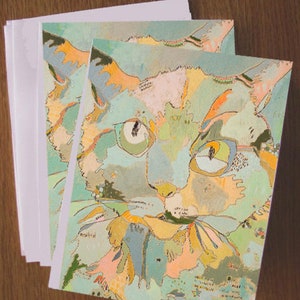 Packung mit 6 Katzen Grußkarten von Jennifer Mercede, innen leer, Kitty Liebhaber Katzendame Geschenk, Fernbeziehung, bunt A2 Briefpapier