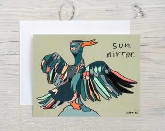 Cormorant Bird Greeting Card, Colorful Cheerful Bird, Happy Blank Thinking of You, Abstract Artistic Beautiful Greeting, Audobon Bird Lover