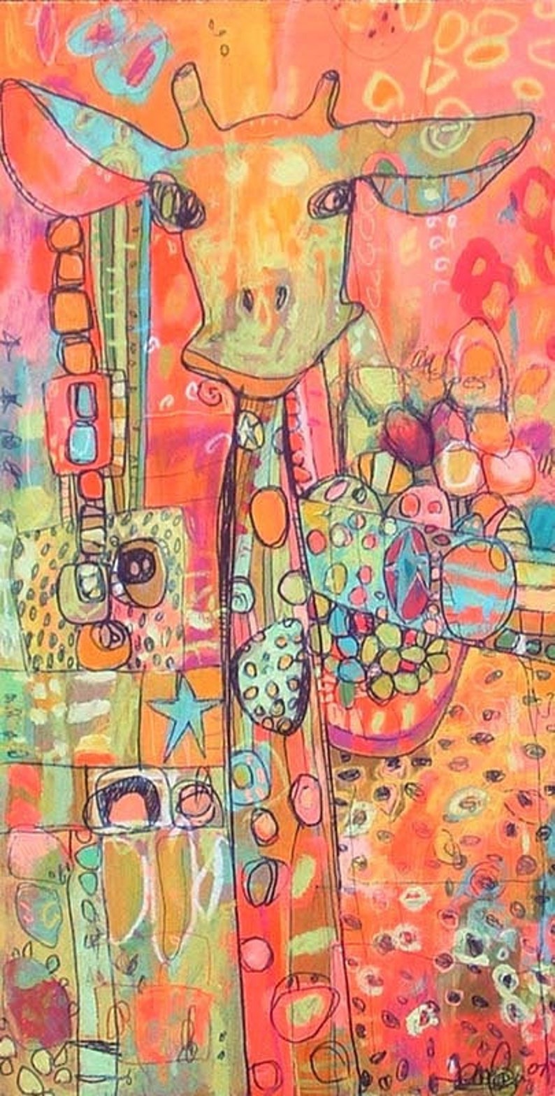 Giraffe Canvas Art Large Abstract Giraffe Painting Tall Etsy