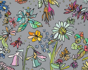 Floral Canvas Print, Garden Plant Lover Gift, Jungalow Bathroom Decor, Refined Organic, Bright Rainbow Colored Flowers, Long Narrow Over Bed