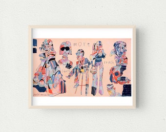 Hopscotch Mural Paper Print, Funky Figures Wild Expressive Abstract Whimsical Painting, Be Yourself, Love Who I Am, Celebrate Diversity